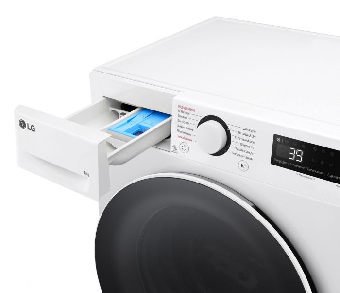 Пральна машина LG фронтальна, 8кг, 1200, A, 48см, дисплей, пара, інвертор, білий