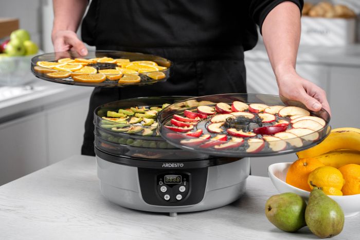 Сушарка для продуктів ARDESTO FDB-532TTC, 250Вт, піддонів -5x3см, діаметр-32см, макс-70°С, таймер, електр. управління, пластик , білий