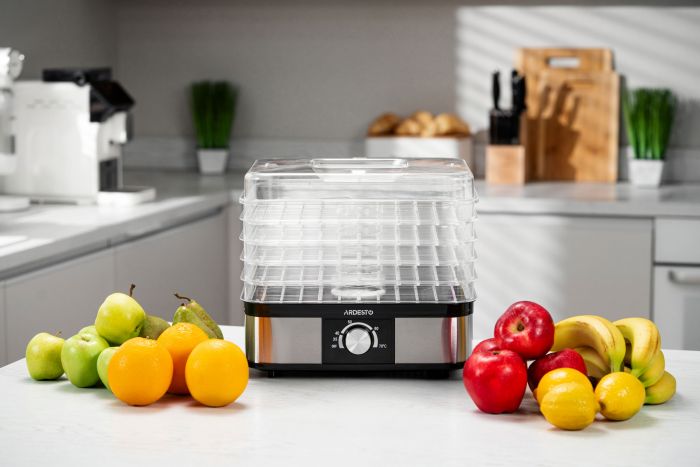 Сушарка для продуктів ARDESTO 245Вт, піддонів - 5x3см, макс - 70°С, пластик, чорний+нерж