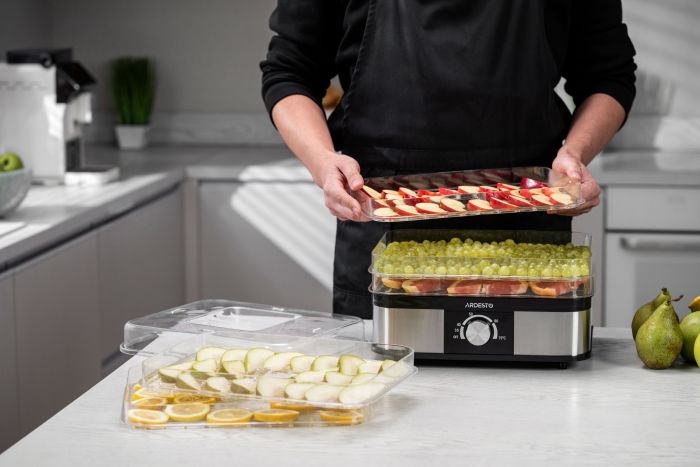 Сушарка для продуктів ARDESTO 245Вт, піддонів - 5x3см, макс - 70°С, пластик, чорний+нерж
