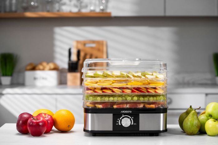 Сушарка для продуктів ARDESTO 245Вт, піддонів - 5x3см, макс - 70°С, пластик, чорний+нерж