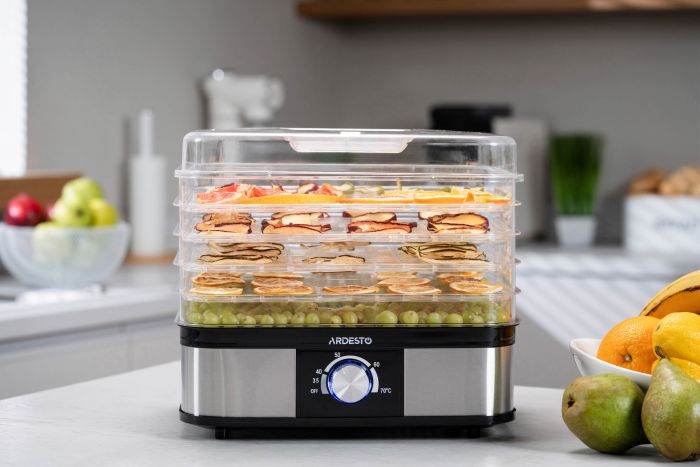 Сушарка для продуктів ARDESTO 245Вт, піддонів - 5x3см, макс - 70°С, пластик, чорний+нерж