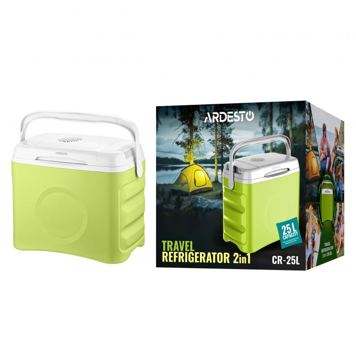 Холодильник дорожній ARDESTO, 2в1, 25л, 220/12В, підігрів 55°C, охолодження 18-20°C, USB-порт, 4.8кг, салатовий