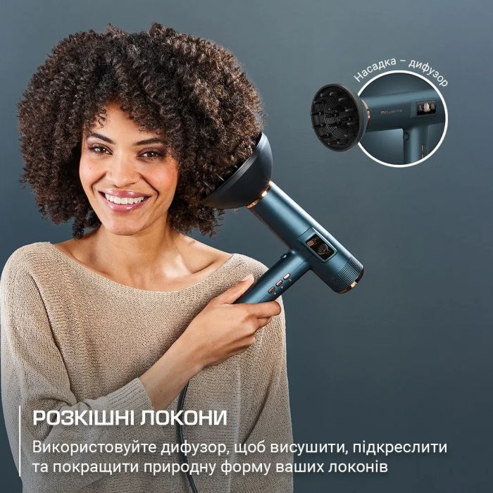 Фен Rowenta Maestria For you, 1800Вт, 3 режими, дифузор, іоніз-я, хол. обдув, дисплей, синій