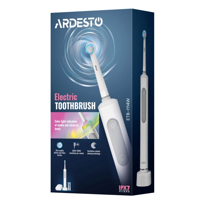 Щітка зубна електр. ARDESTO, ETB-I114W, 10т. колив/хв, насадок-3, IPX7, білий