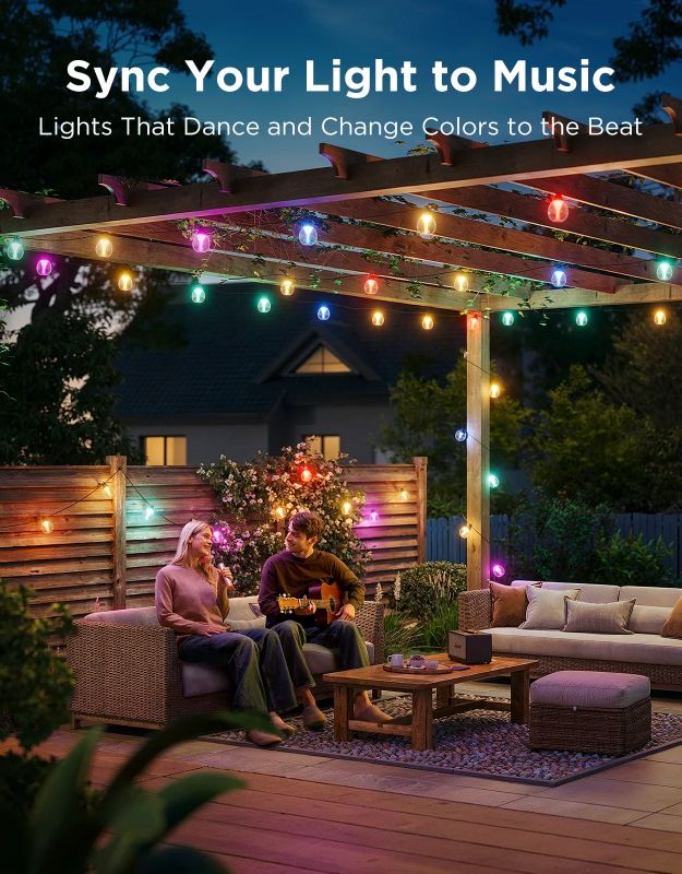 Набір світлодіодних ламп Govee H7025 Outdoor Clear Bulb String Lights, 15м, RGBIC/Warm White, WI-FI/Bluetooth, чорний