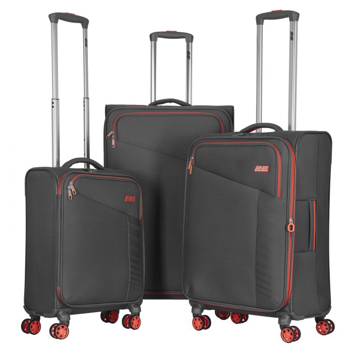 Набір валіз 2E, Trek, (L+M+S), TSA, 4 колеса, + 3 рюкзаки Cabin (2E-BPET-CABIN-GR), поліестр, сірий