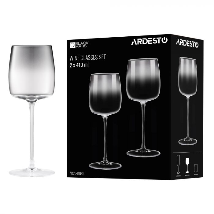 Набір келихів для вина ARDESTO Black Mars Mira 410мл, 2шт, скло, сірий