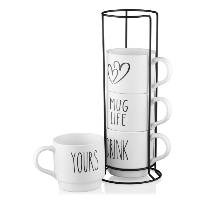 Набір чашок на підставці ARDESTO, 4шт., 320мл, кераміка, метал, білий