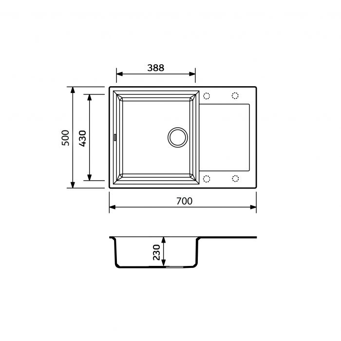 Набір кухонний Adamant Horizon Medium, штучний камінь, прямокут., з крилом, 700х500х230мм, чаша - 1, врізна, Old stone + змішувач та дозатор