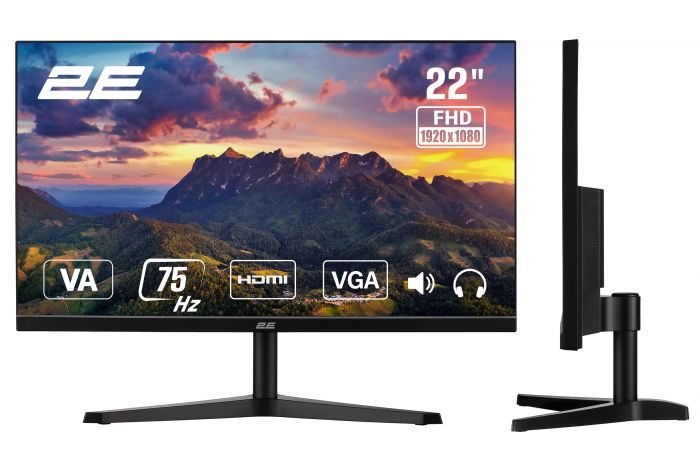 Монітор 2E 21.5" A2222B D-Sub, HDMI, MM, VA, 75Hz