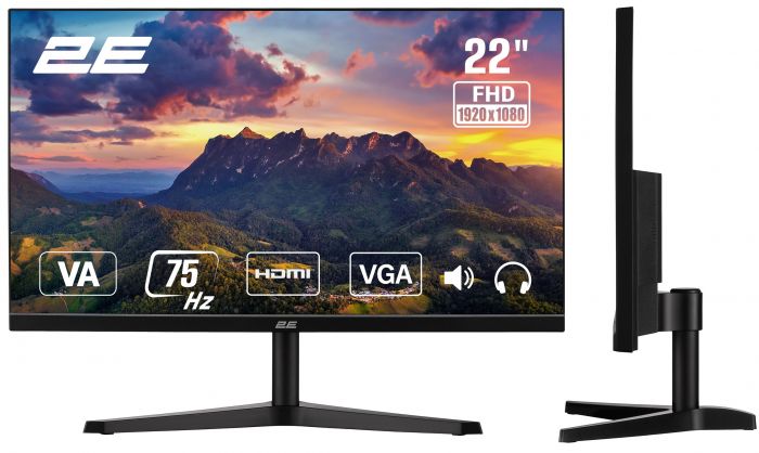 Монітор 2E 21.5" A2222B D-Sub, HDMI, MM, VA, 75Hz