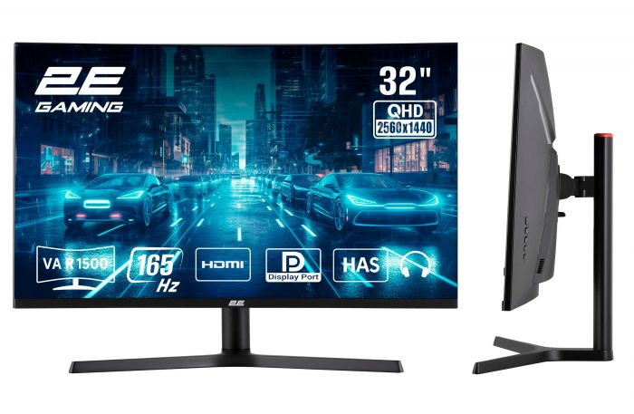 Монітор 2E GAMING 31.5" G3223B 2xHDMI, DP, VA, 2560x1440, 165Hz, 1ms, CURVED, FreeSync, HAS