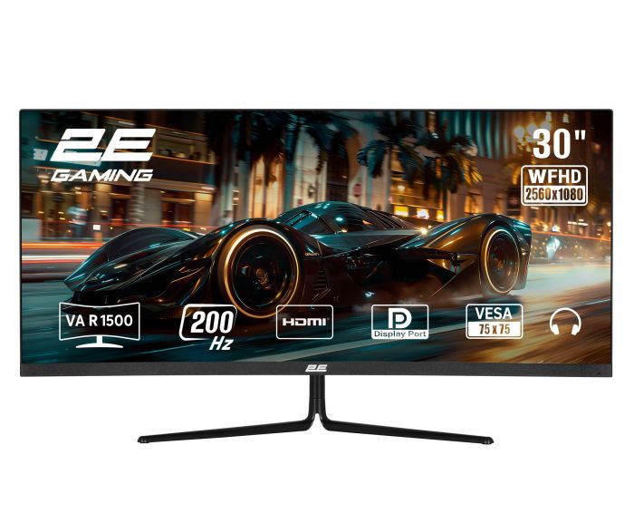 Монітор 2E GAMING 30" G3024B 2xHDMI, DP, Audio, VA, 2560x1080, 21:9, 200Hz, 1ms, CURVED, FreeSync