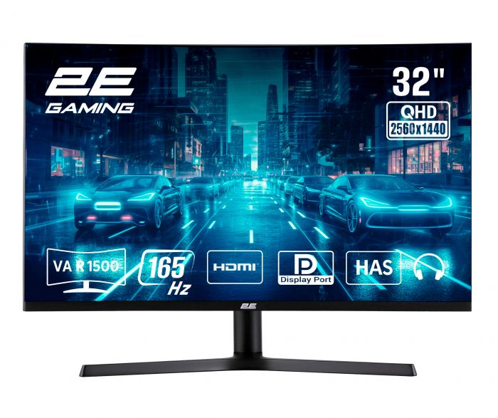 Монітор 2E GAMING 31.5" G3223B 2xHDMI, DP, VA, 2560x1440, 165Hz, 1ms, CURVED, FreeSync, HAS