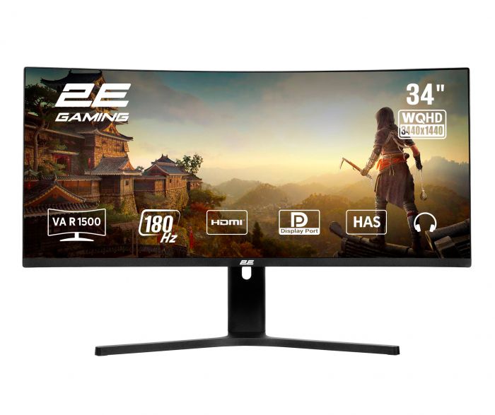 Монітор 2E GAMING 34" G3424B 2xHDMI, DP, VA, 3440x1440, 180Hz, 1ms, NTSC 85%, CURVED, FreeSync, HAS