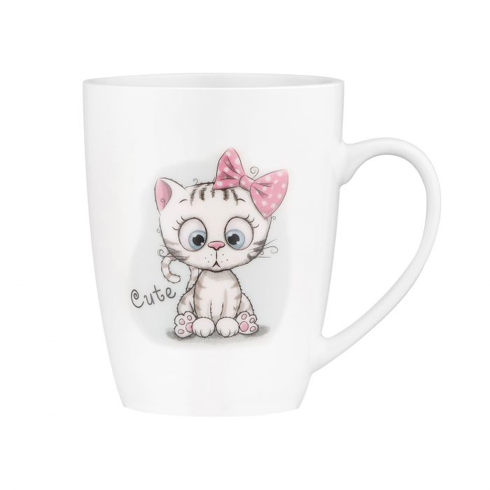 Чашка з ложкою ARDESTO Cute, 320мл, порцеляна, нержавіюча сталь, білий