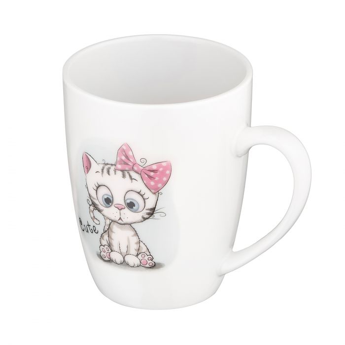 Чашка з ложкою ARDESTO Cute, 320мл, порцеляна, нержавіюча сталь, білий