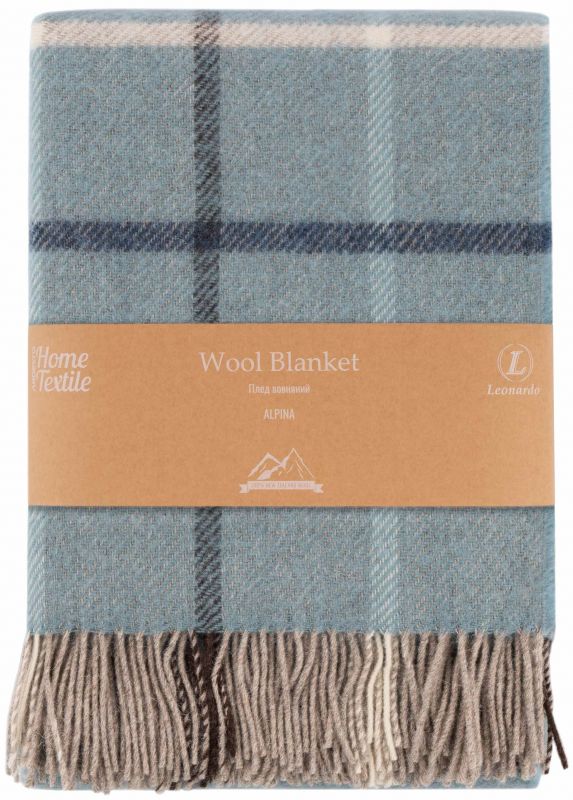 Плед ARDESTO Leonardo Alpina, 140x200см, 100% вовна, блакитний