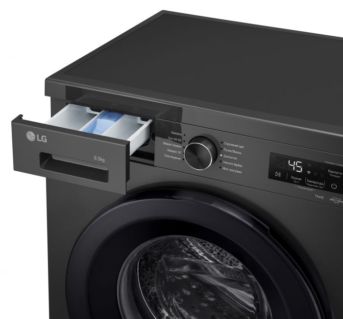 Пральна машина LG фронтальна, 6.5кг, 1200, В, 44см, дисплей, пара, інвертор, чорний
