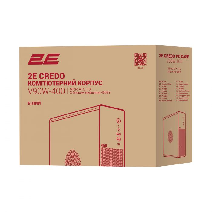 Корпус 2E Credo Slim V90W-400 з БЖ 2E TFX400, 1xUSB3.0, 1х USB 2.0, 1xUSB Type-C, 2x90мм, VGA 220мм, mATX, білий