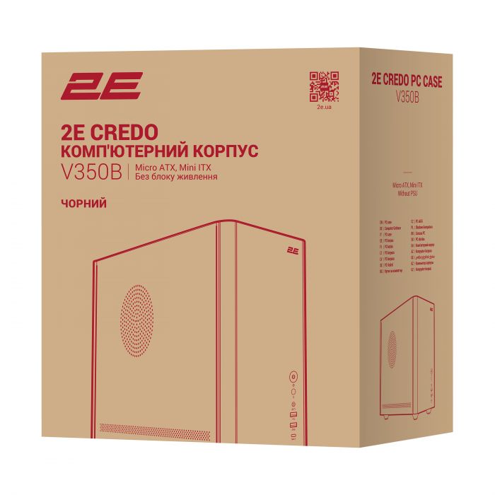 Корпус 2E Credo Metal V350B без БЖ, 1xUSB3.0, 1х USB 2.0, 1xUSB Type-C, 3x120мм, VGA 350мм, LCS ready, mATX, чорний