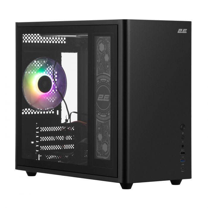 Корпус 2E Credo Plus V350BG без БЖ, 1xUSB3.0, 1х USB 2.0, 1xUSB Type-C, 3x120мм ARGB, VGA 350мм, LCS ready, контролер з пультом, TG Side Panel, mATX, чорний