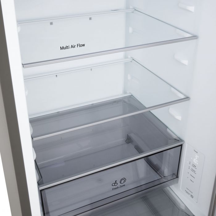 Холодильник LG з нижн. мороз., 186x60х68, холод.відд.-220л, мороз.відд.-113л, 2дв., E, NF, інв., диспл внутр., зона св-ті, сріблястий