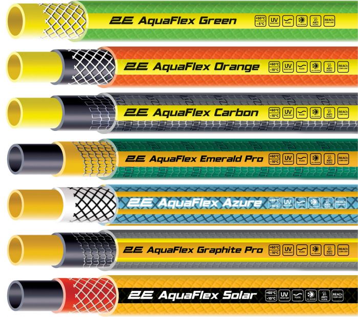 Шланг садовий 2E AquaFlex Graphite Pro 1/2" 20м 4 шари 20бар -10…+60°C зрошувач 2 конектори адаптер