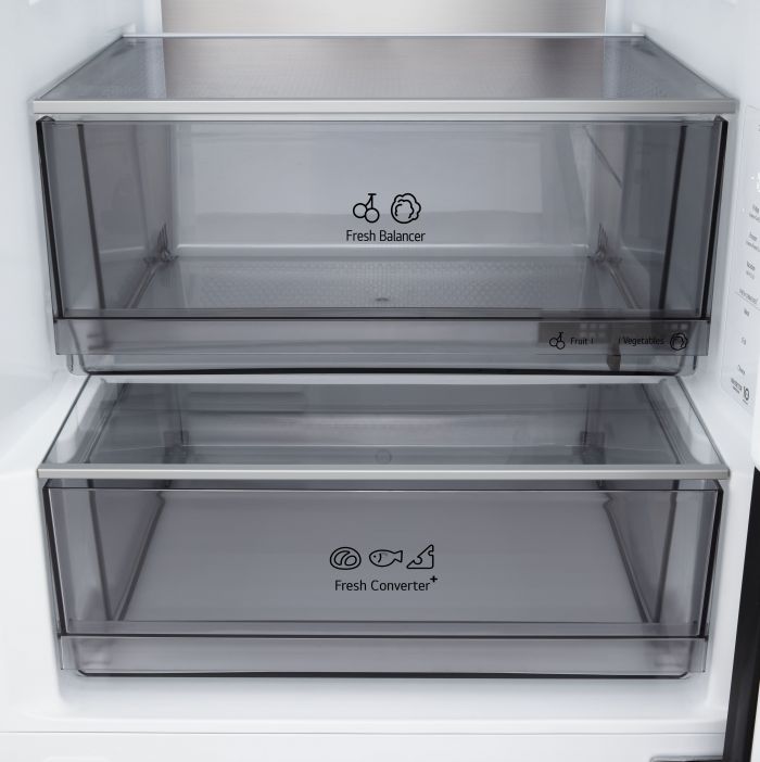 Холодильник LG з нижн. мороз., 203x60х68, холод.відд.-262л, мороз.відд.-113л, 2дв., E, NF, інв., диспл внутр., Fresh Сonverter, Metal Fresh, чорний матовий