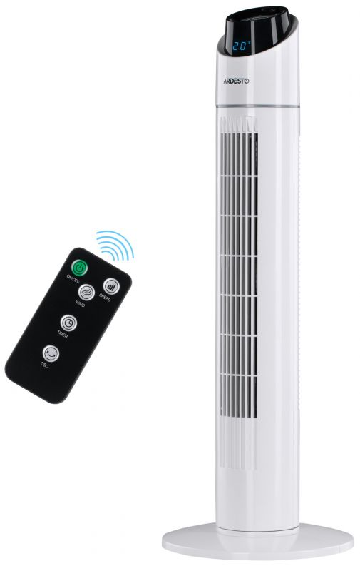 Вентилятор ARDESTO FNT-R36X1W колонний, 90см, 50Вт, пульт ДК, дисплей, чорно-білий