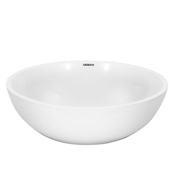 Раковина, умивальник ARDESTO Jade, штучний камінь, кругла, без отвору для змішувача та переливу, 420х150мм, накладний, білий