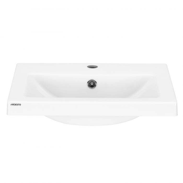 Раковина, умивальник ARDESTO Sati, штучний камінь, прямокут., з отвором для змішувача, з отвором для переливу, 595x450x158мм, накладний, білий