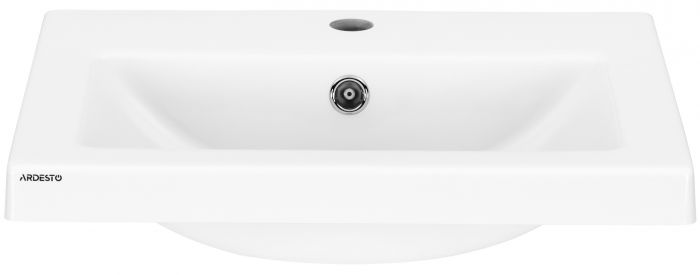 Раковина, умивальник ARDESTO Sati, штучний камінь, прямокут., з отвором для змішувача, з отвором для переливу, 595x450x158мм, накладний, білий