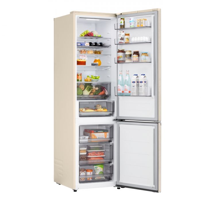Холодильник LG з нижн. мороз., 203x60х68, холод.відд.-262л, мороз.відд.-113л, 2дв., E, NF, інв., диспл зовн., Fresh Сonverter, бежевий