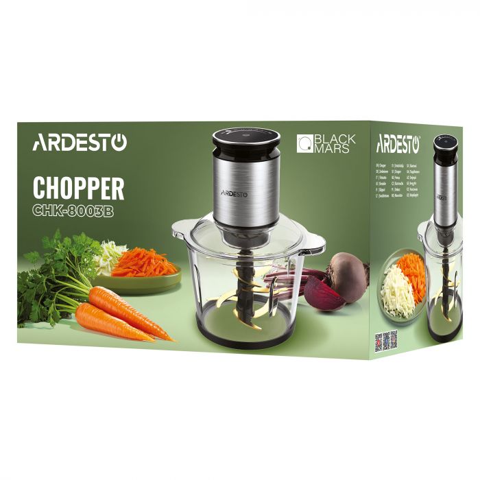 Подрібнювач ARDESTO, 800Вт, чаша 3000мл, скло, корпус-нерж. сталь, чорний