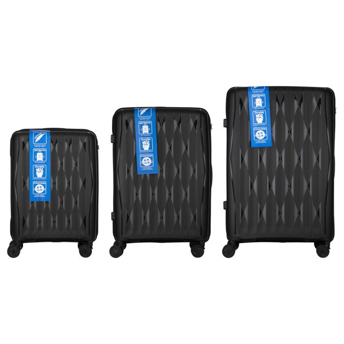 Набір валіз 2E, M7979, поліпропілен, (L+M+S), блискавка anti theft, 4 колеса, кодовий замок, чорний