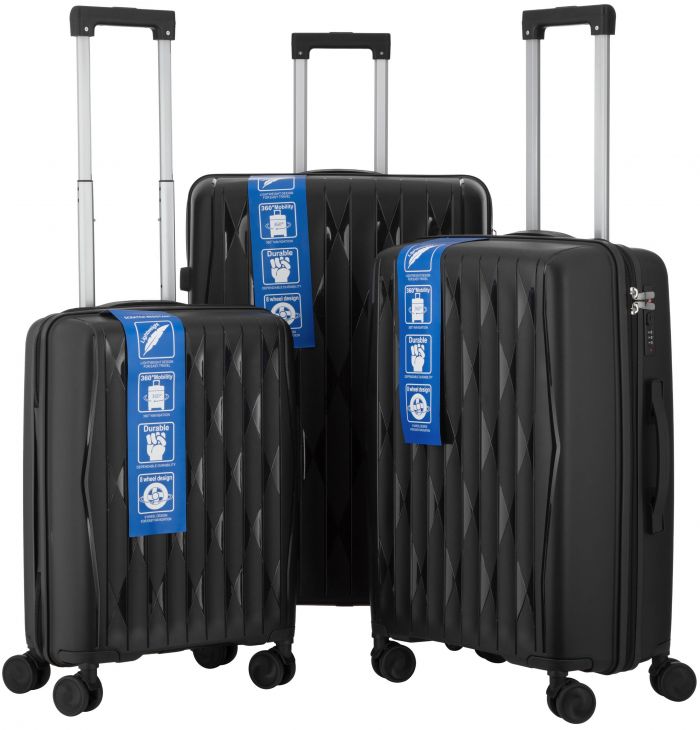 Набір валіз 2E, M7979, поліпропілен, (L+M+S), блискавка anti theft, 4 колеса, кодовий замок, чорний