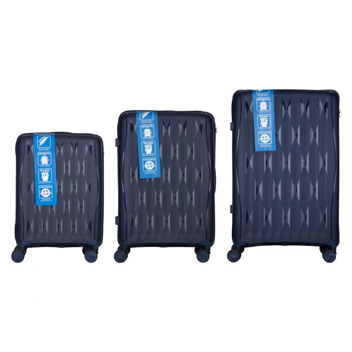 Набір валіз 2E, M7979, поліпропілен, (L+M+S), блискавка anti theft, 4 колеса, кодовий замок, темно-синій