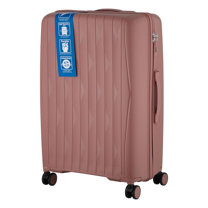 Набір валіз 2E, M7979, поліпропілен, (L+M+S), блискавка anti theft, 4 колеса, кодовий замок, рожево-золотий