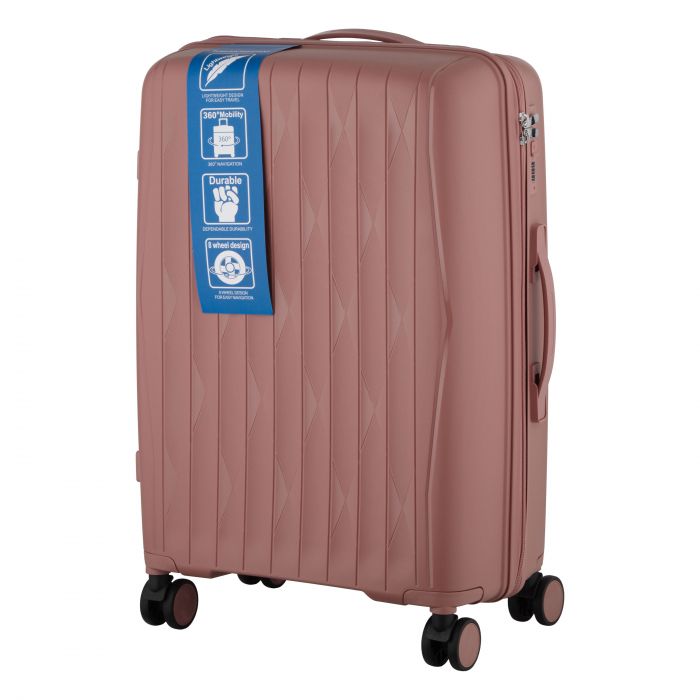 Набір валіз 2E, M7979, поліпропілен, (L+M+S), блискавка anti theft, 4 колеса, кодовий замок, рожево-золотий