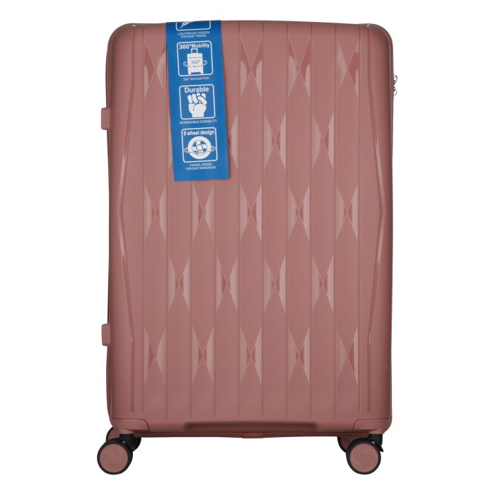 Набір валіз 2E, M7979, поліпропілен, (L+M+S), блискавка anti theft, 4 колеса, кодовий замок, рожево-золотий