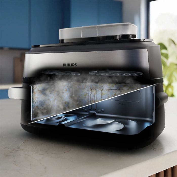 Мультипіч Philips Ovi Dual SteamFry 2750Вт, чаша-3+6л, сенсорне управл., 8 авто. програм,  пластик/метал, сірий