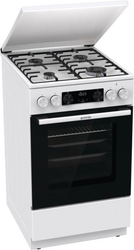 Плита Gorenje комбінована, 70л, 50x60см, метал. кришка, дисплей, IconLed, емальовані, білий