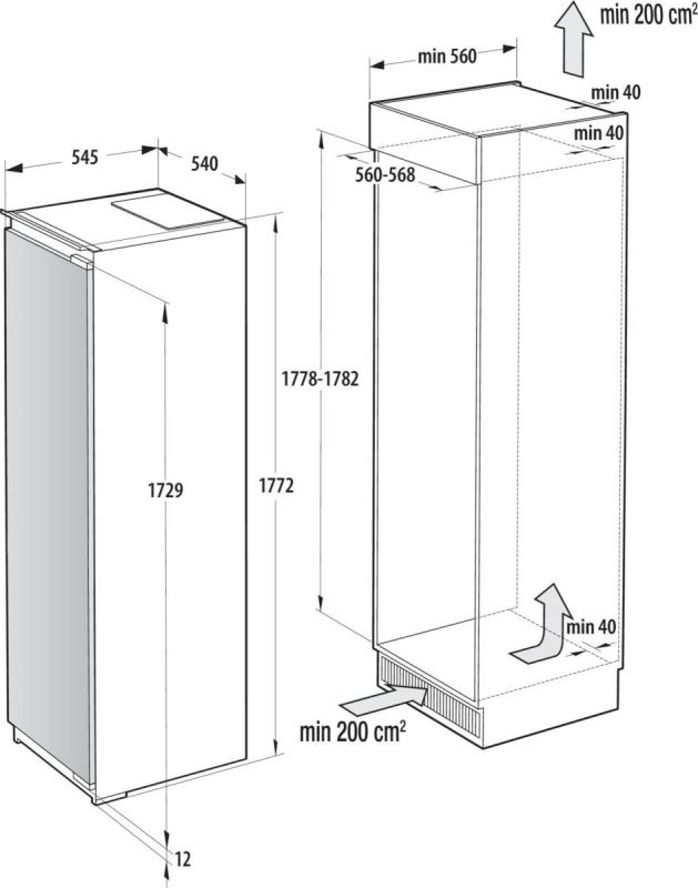 Холодильна камера Gorenje вбудована, 177х55х54см, 1 двері, 300л, А+, FrostLess , Зона св-ті, Внутр. Диспл, Wi-Fi, Білий