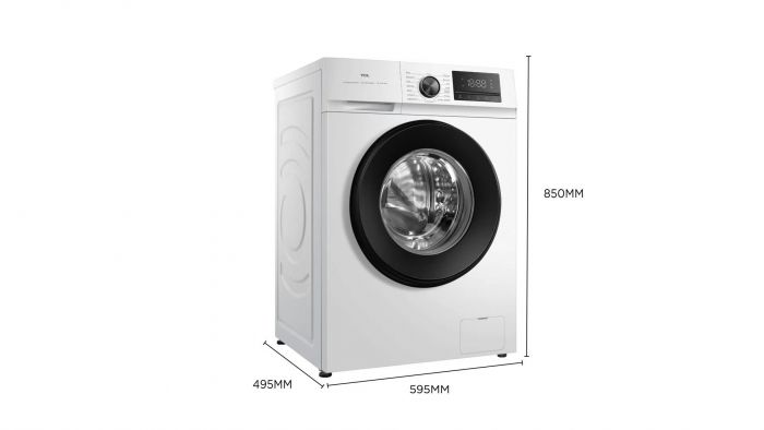 Пральна машина TCL фронтальна, 7кг, 1400, A, 49см, дисплей, пара, інвертор, білий