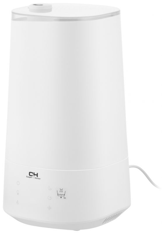 Зволожувач повітря Cooper&Hunter CH-3040TU 40м2, 4л, 300мл/г, ультразвуковий, верхня затока, ел. кер-ння, дисплей, УФ-очистка, підсвічування, авто вимкнення, білий