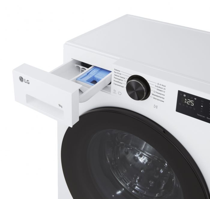Пральна машина LG фронтальна, 9кг, 1200, A, 48см, дисплей, пара, інвертор, білий