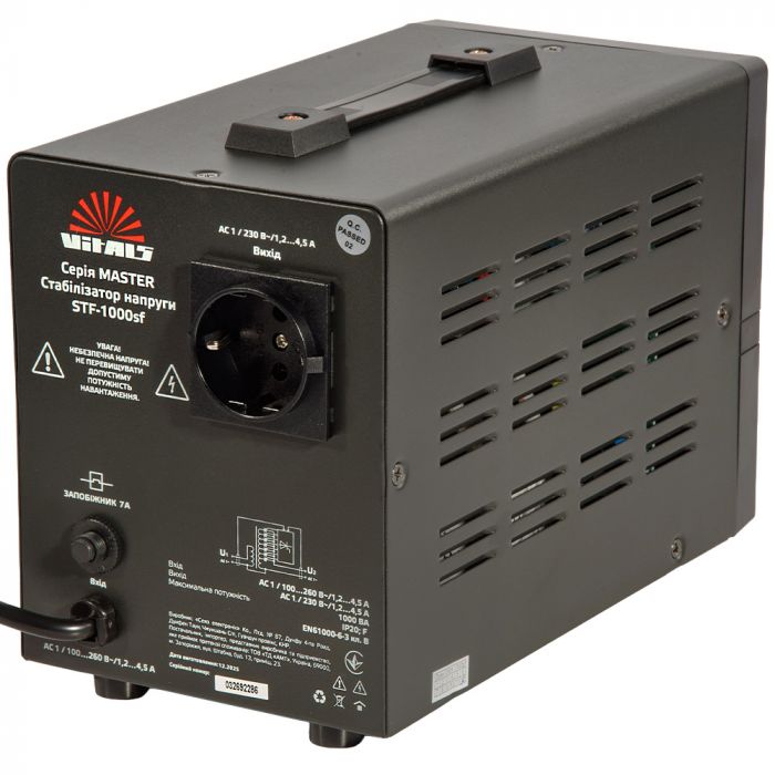 Стабілізатор напруги Vitals Master STF-1000sf тиристорний 600Вт 1000ВА 100-260В однофазний 4.02кг