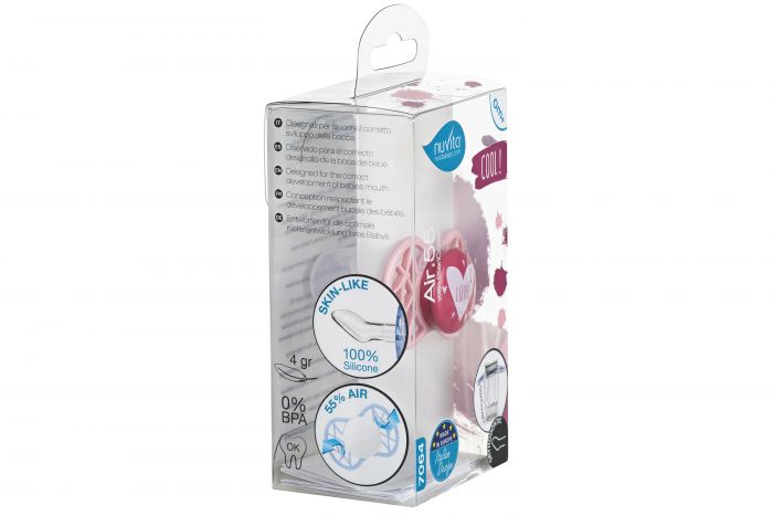 Пустушка Nuvita Air55 Cool 0міс+, ортодонтична, з ковпачком, LOVE рожевий